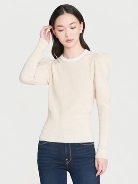 Frame Rib Feminine Sweater in Oatmeal Heather Puff Sleeve Womens Size S